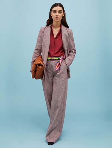 Pinstriped linen and cotton blazer - burgundy - MAX&Co.