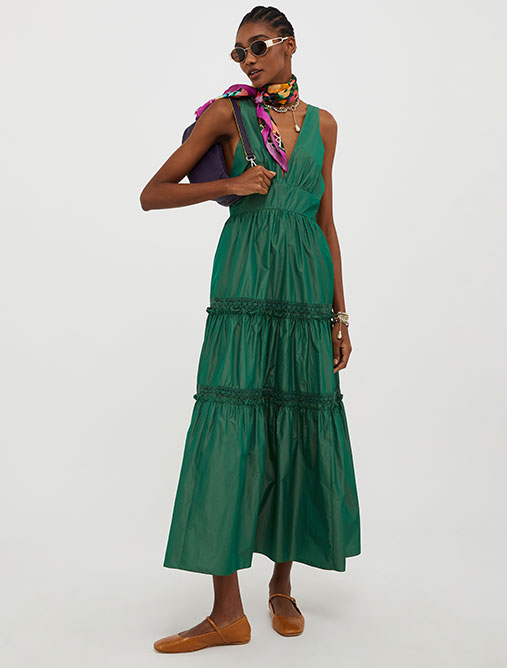 Tiered taffeta maxi dress - green - MAX&Co.